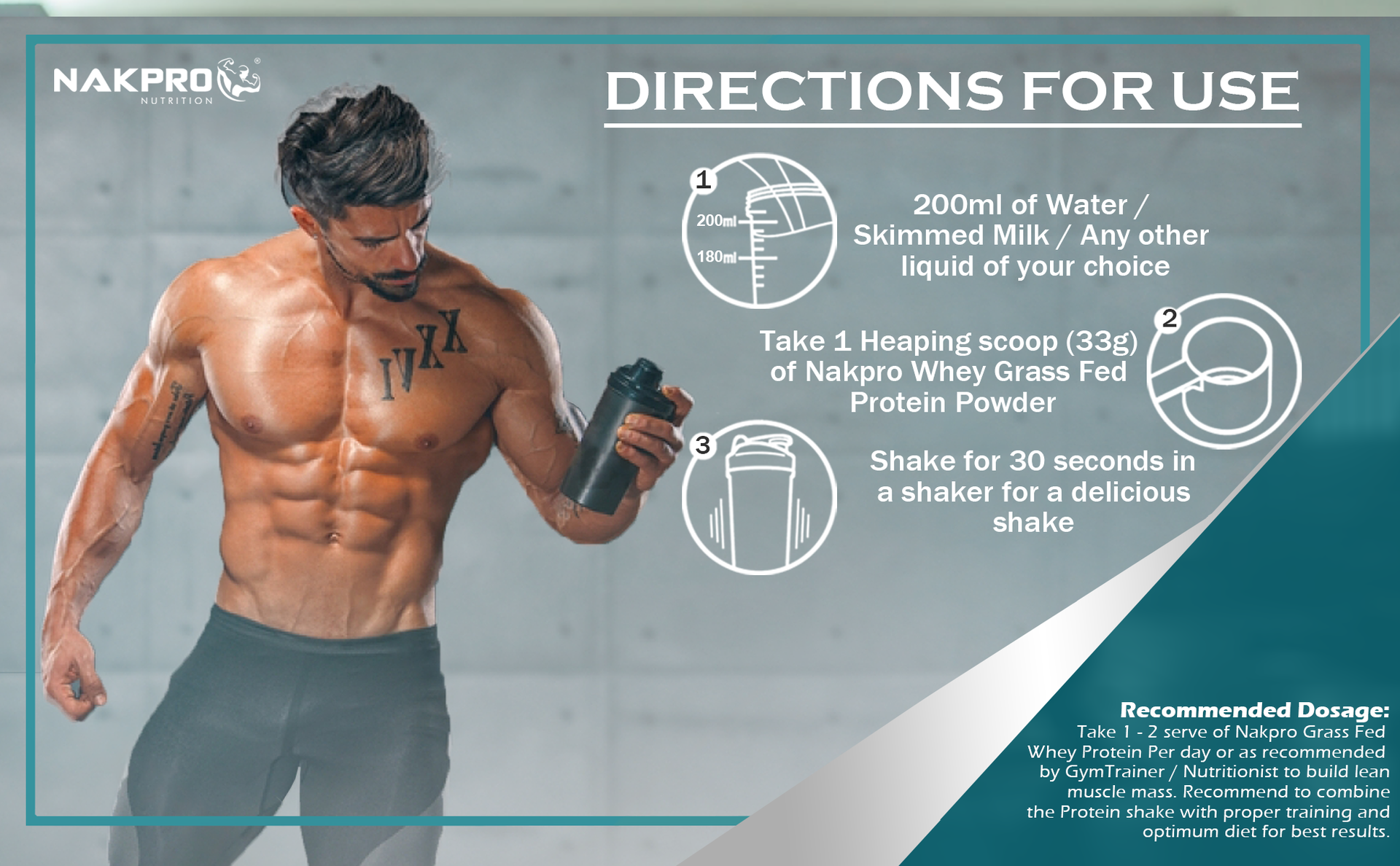 NAKPRO Grass Fed Whey Protein Concentrate | 28g Protein, 6.1g BCAA | Muscle Gain, Strength, Muscle Recovery Protein Powder for Men, Women & Athletes (1 Kg, Unflavoured)
