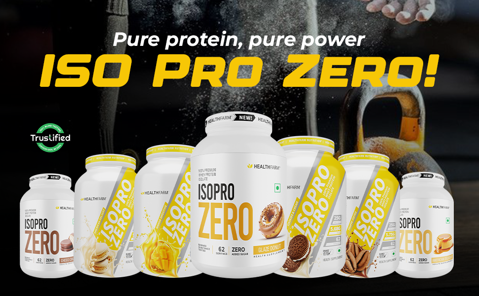 HEALTHFARM Isopro Zero Whey Isolate Protein Powder, 25g 100% Isolate Protein Per Serving,62 Servings(Frappe Coffee, 2kg)