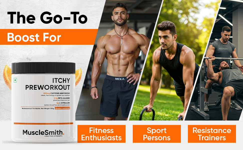 MuscleSmith Itchy Pre Workout Powder for Men & Women | With Caffeine, Beta-Alanine & L-Citrulline | Gym Energy, Focus & Training Support | No Added Sugar | 300g, 28 Servings | Watermelon Splash