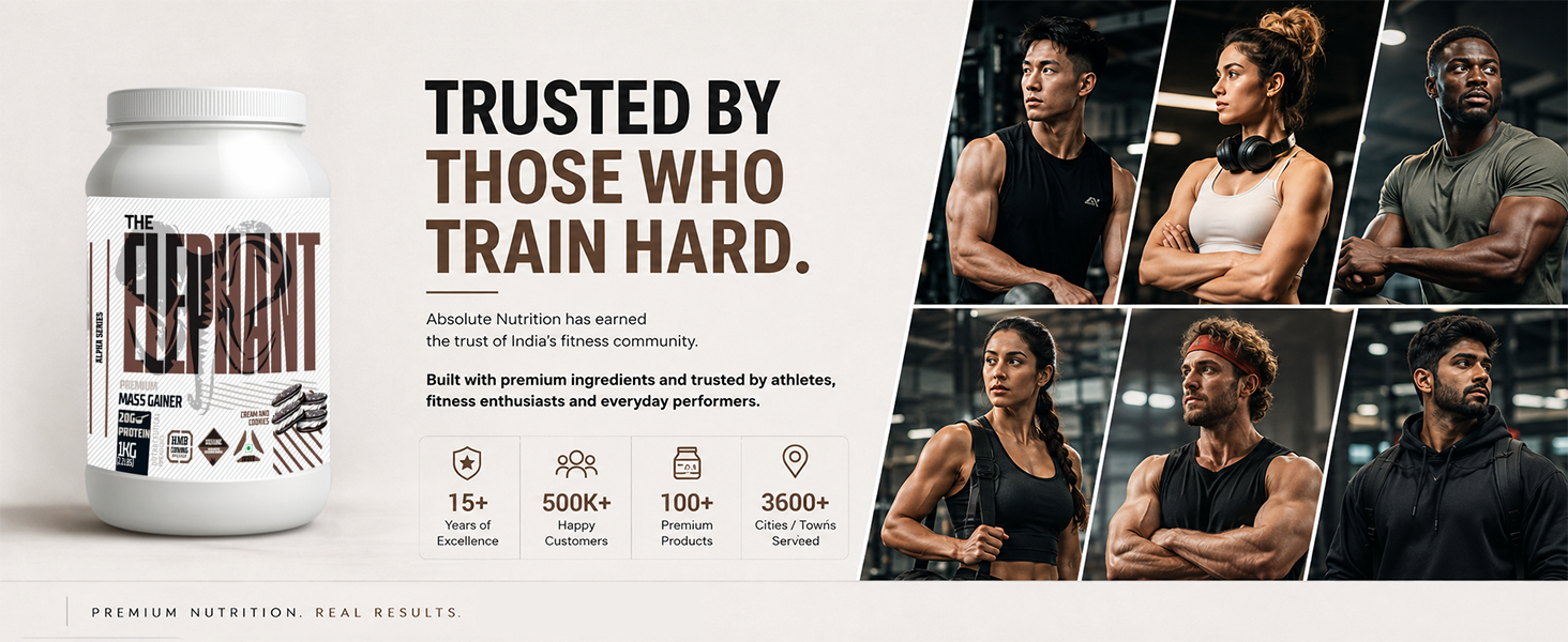 Absolute Nutrition Elephant Premium Mass Gainer | Weight Gainer with 20g Protein, 3000mg Creatine Monohydrate & 1000mg HMB | Muscle Gain Supplement | 1kg (Moist Chocolate Icecream)