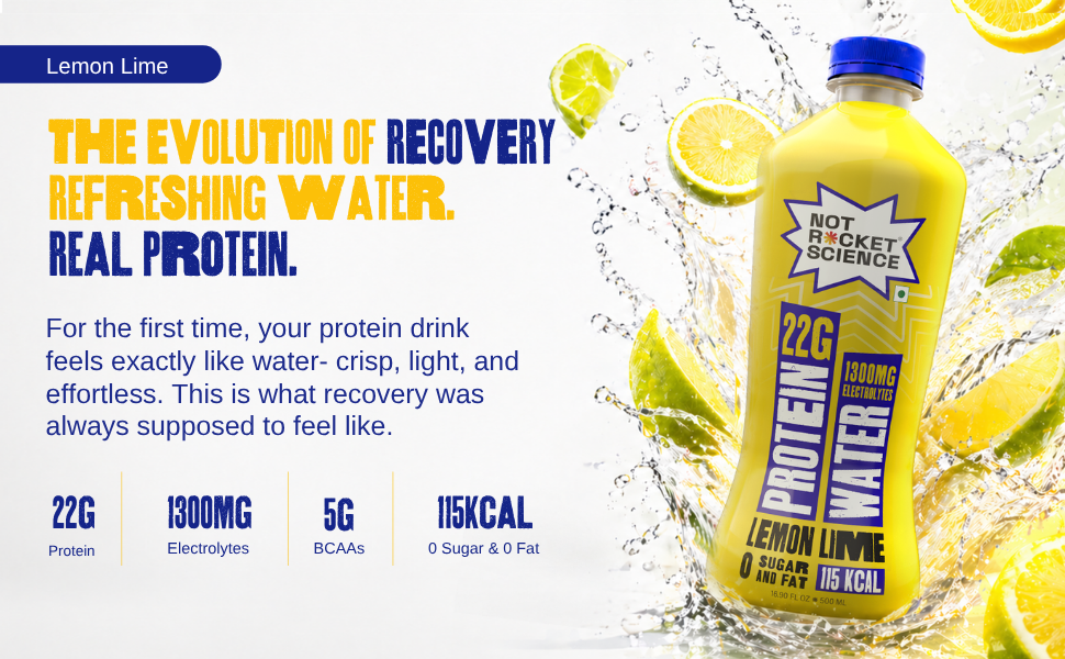 Not Rocket Science Protein Water - Lemon Lime | 22g Clear Whey Protein Isolate | 1300mg Electrolytes | 5g BCAAs | Zero Sugar | High Protein Drink | 500ml Pack of 6