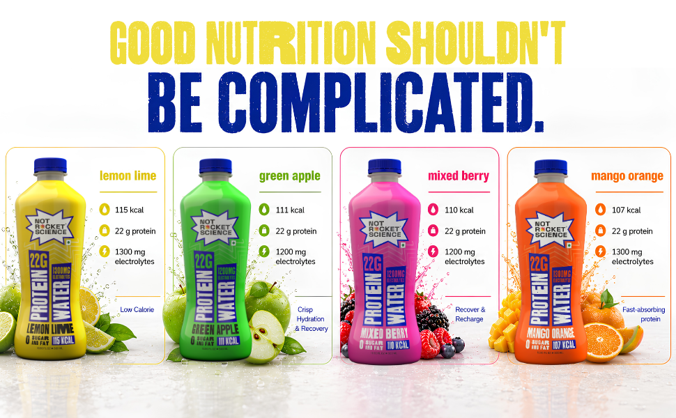 Not Rocket Science Protein Water - Lemon Lime | 22g Clear Whey Protein Isolate | 1300mg Electrolytes | 5g BCAAs | Zero Sugar | High Protein Drink | 500ml Pack of 6