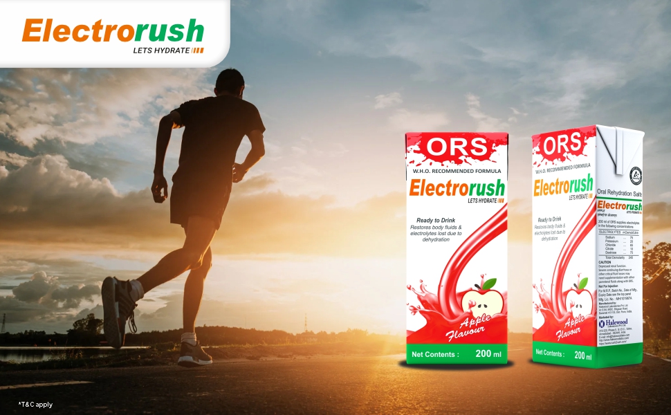 Electrorush ORS Ready to drink | WHO Recommended Formula | Apple Flavour, Pack of 10(200 ml each)
