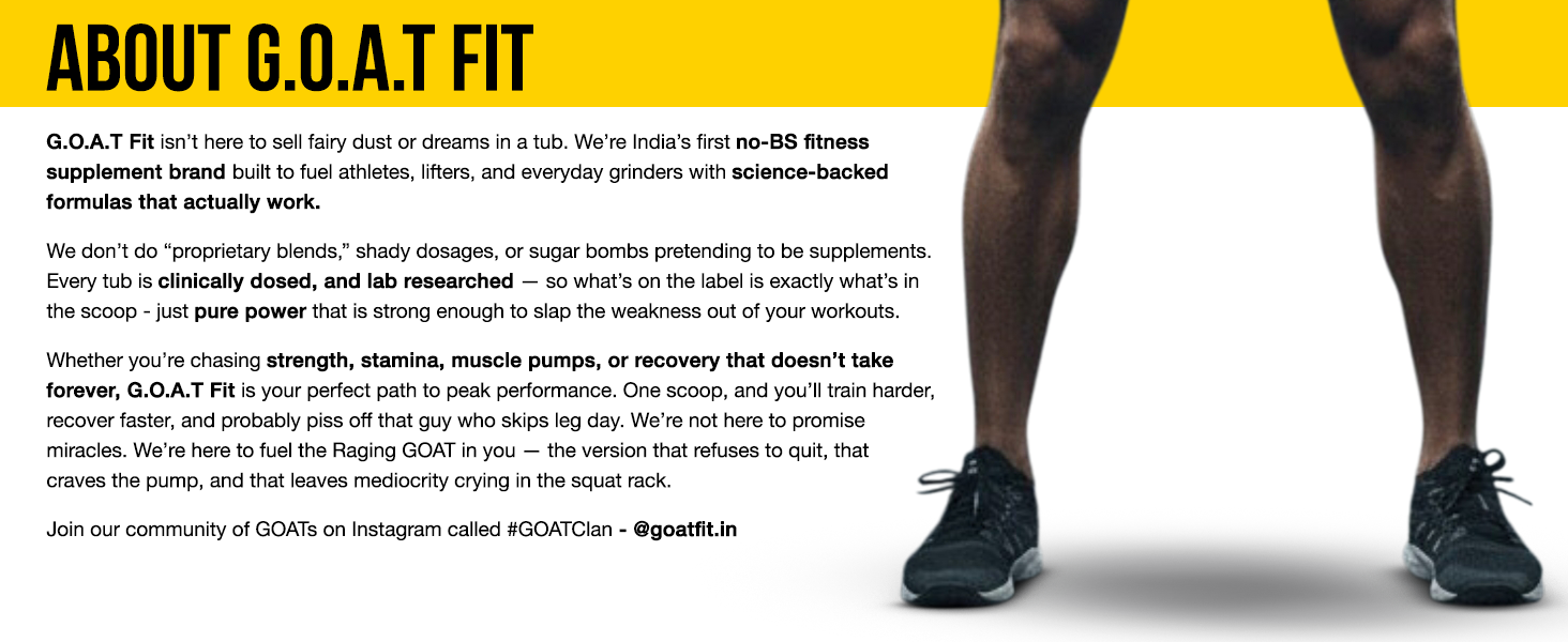 GOAT Fit Colossal Pre | PreWorkout Powder 200mg Caffeine 4g Beta-Alanine 3g Citrulline 1.5g Arginine 1g Creatine with Himalayan Pink Salt (180g - 15 servings, Kala Khatta)
