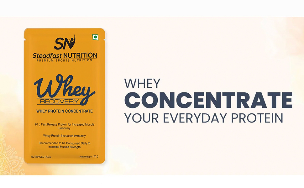 Steadfast Nutrition Whey Unflavoured Protein Concentrate 20g fast release Whey protein for muscle recovery growth & immunity (6 Sachets 150g)