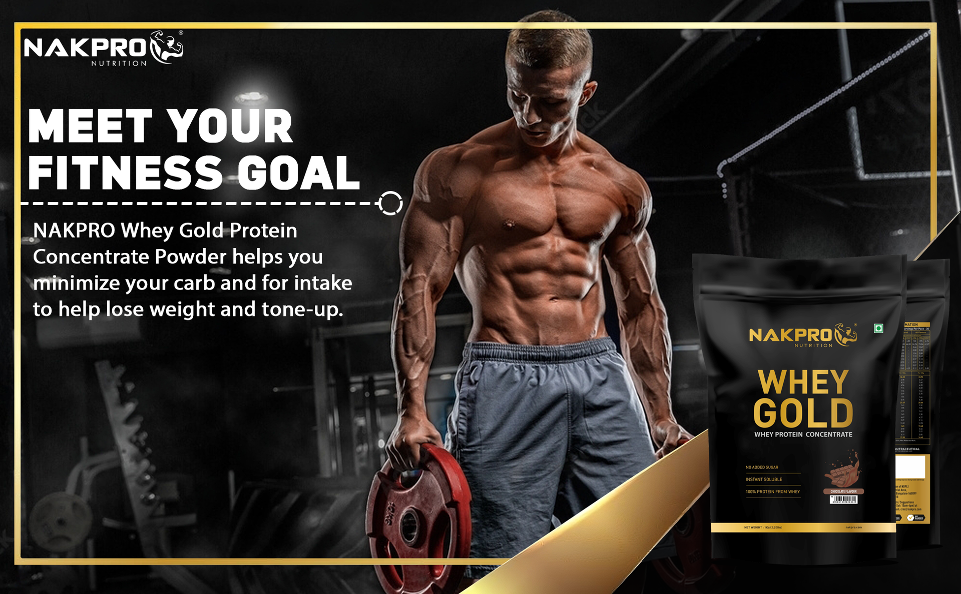 NAKPRO NUTRITION Gold Whey Protein Concentrate | 2kg Unflavoured | 28g Protein | Trustified Certified
