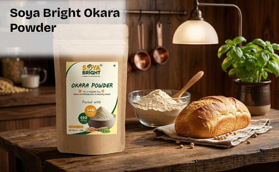 Soya Bright Okara Powder 195g (Pack of 1) | High Fiber Soy Superfood | Plant Protein | Preservative Free | Vegan | Gluten Free Soy Pulp Powder