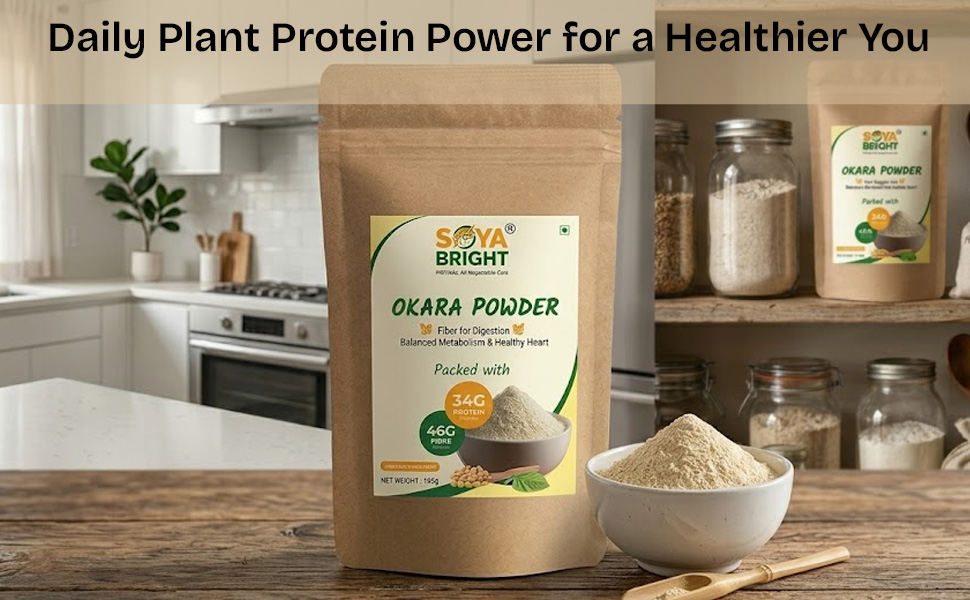 Soya Bright Okara Powder 195g (Pack of 1) | High Fiber Soy Superfood | Plant Protein | Preservative Free | Vegan | Gluten Free Soy Pulp Powder