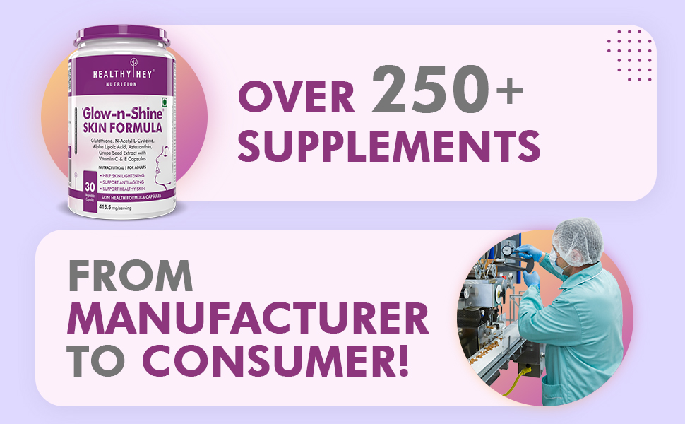 HealthyHey Nutrition Glow-n-Shine| Skin Health Formula | 30 Vegetable Capsules