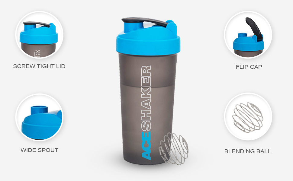 Jaypee Plus Max Shaker with blending ball |Protein Shaker for Gym |Gym Bottle |Shaker bottles | Travel shaker 700 ml, Grey Blue