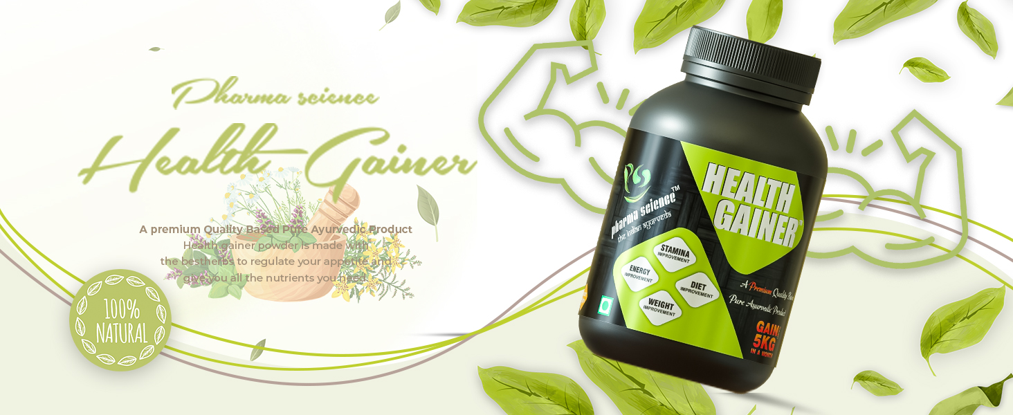 Pharma Science Ayurvedic Weight Gainer Supplement Powder for Men & Women - Increase Stamina, Muscle Mass Bulk & Overall Wellness | Health Gainer/High Calories - 60gm