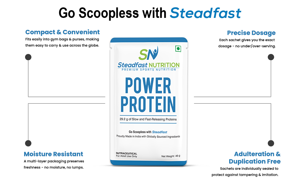 Steadfast Nutrition Power Protein Cocoa 2.4kg, 60 Sachets, Natural Cocoa Powder Glutamic acid 4g carbohydrates & 5 electrolytes