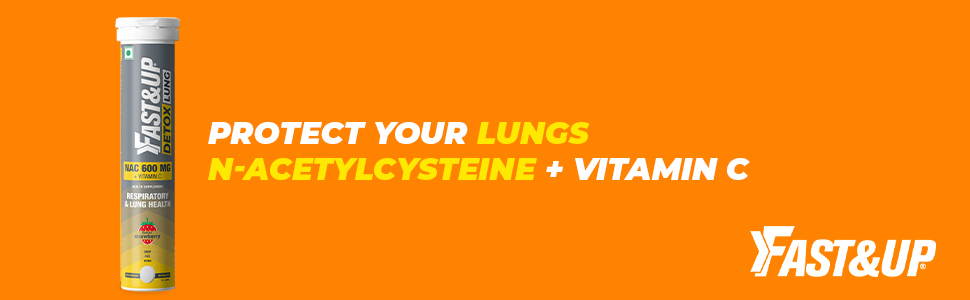 FAST&UP Detox Lung N-Acetylcysteine 600mg + Vitamin C - Lung Protective Supplement, 10 Tablets – Respiratory & Lung Health - Strawberry Flavour