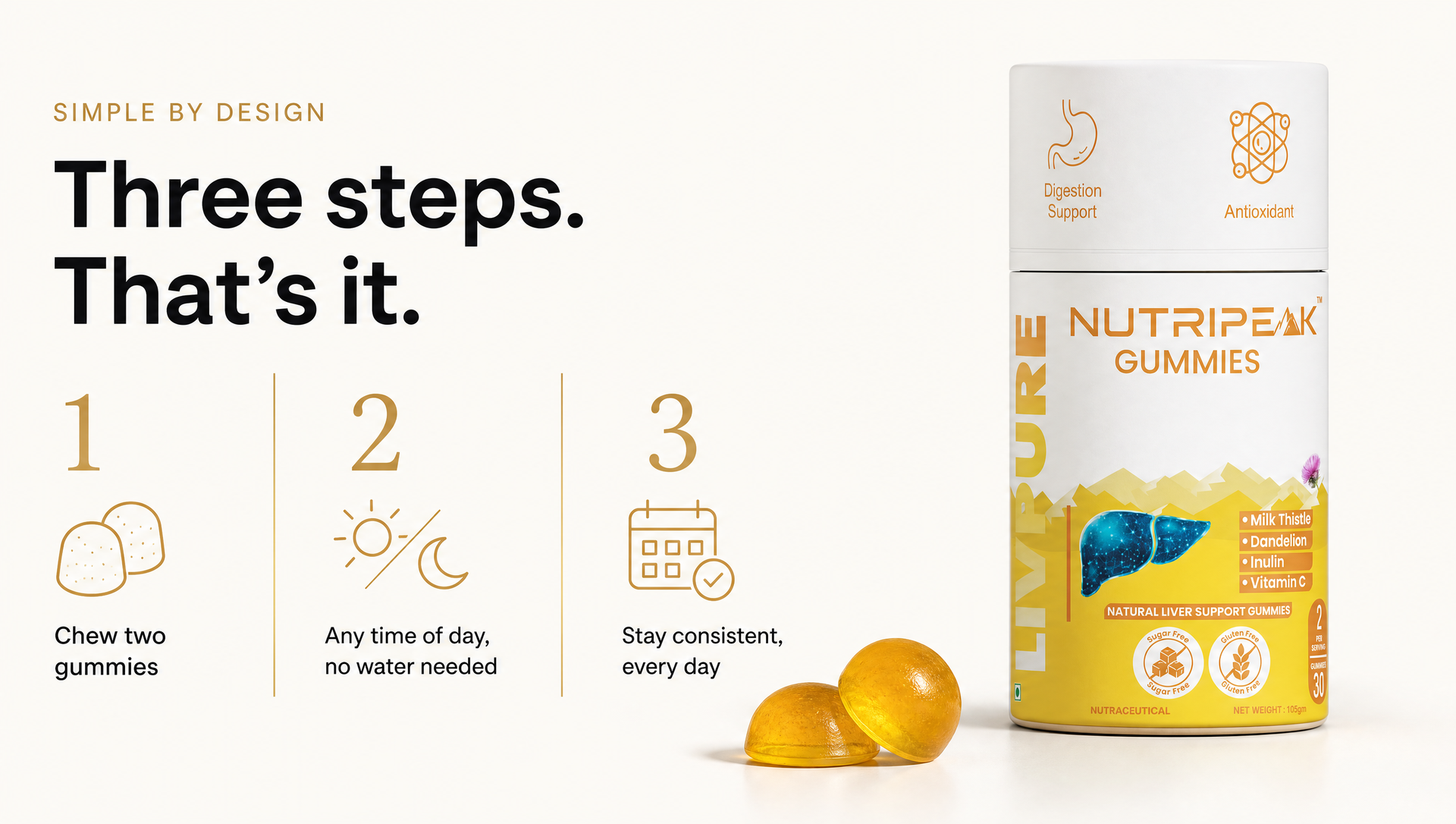 Livpure Liver Support Gummies, Mango, Sugar Free, 30 Count