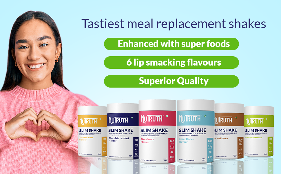 High Protein Meal Replacement Strawberry Flavoured Slim Shake | 21 Gm Protein/Serving | Weight Control & Management Protein Shake (500 Gm)