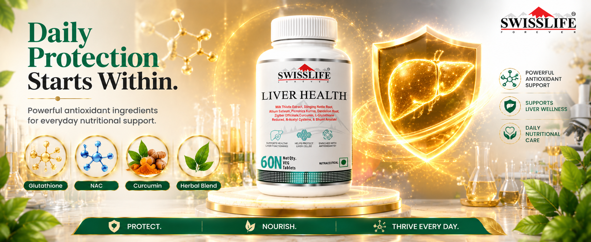 SwissLife Forever Liver Detox & Fatty Liver Support Tablets, 60 Veg