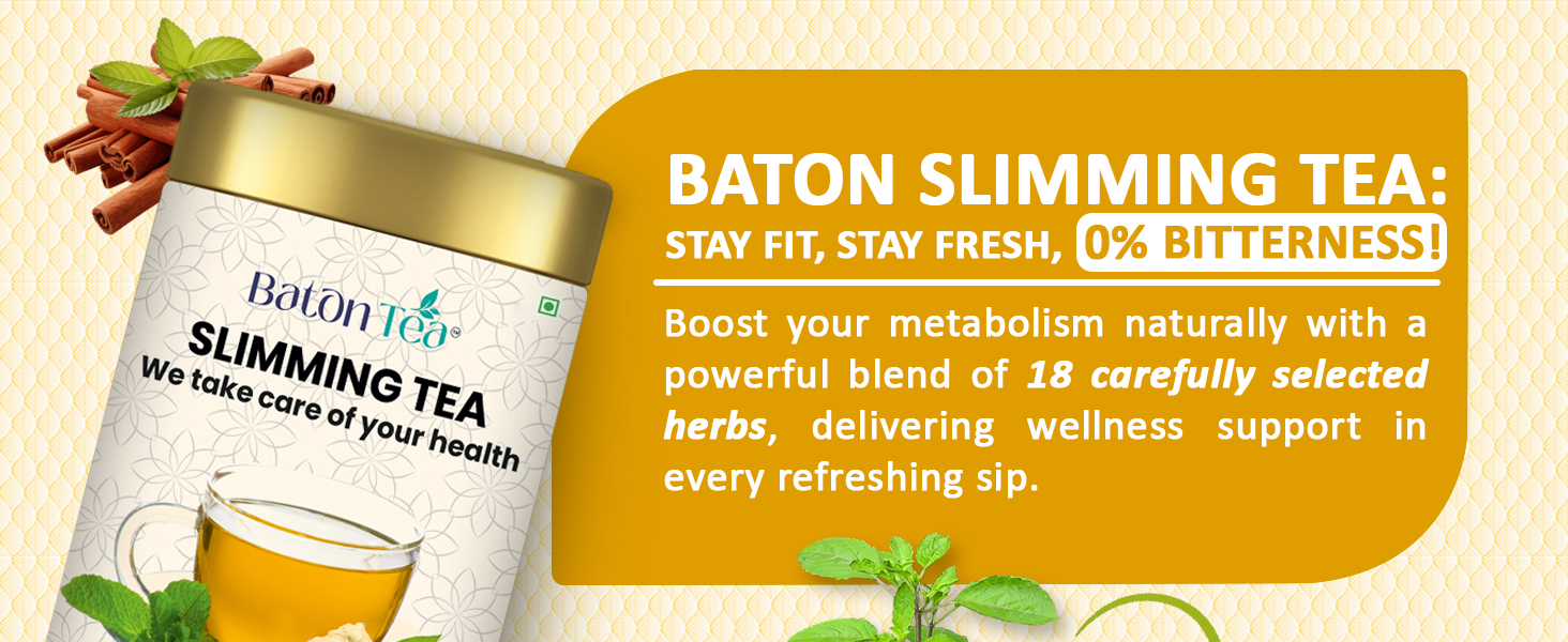 Baton Slimming Green Tea 100g Tin | 18 Natural Herbs for Weight Management & Detox | Supports Metabolism, Fat Burning & Digestive Health | Zero Sugar | For Men & Women | Pack of 2