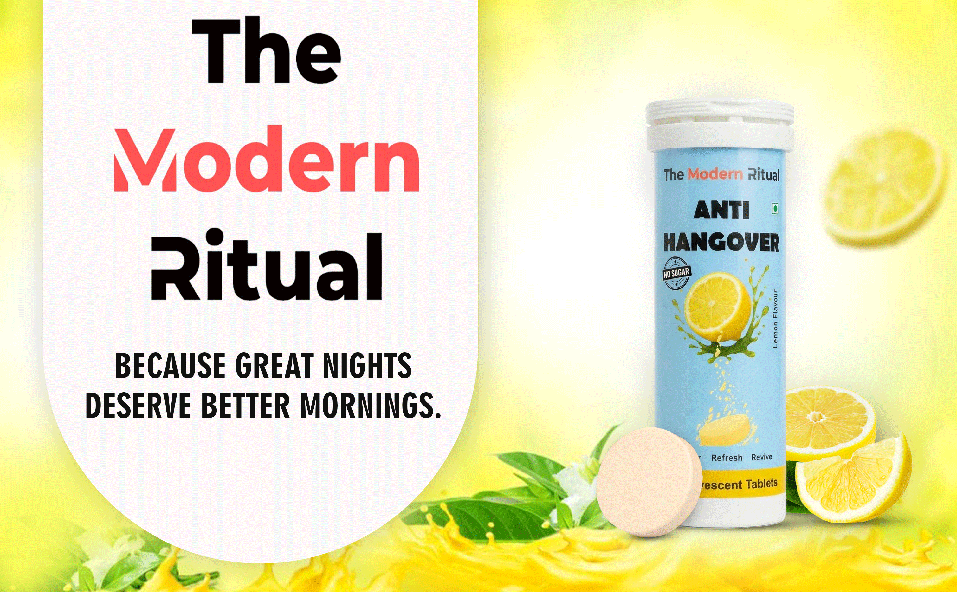 Anti-Hangover Effervescent Tablets | Instant Hangover Relief, Hydration & Energy Booster | Liver Support Formula | Zero Sugar | Vegan | Lemon Flavour 10 Tablets