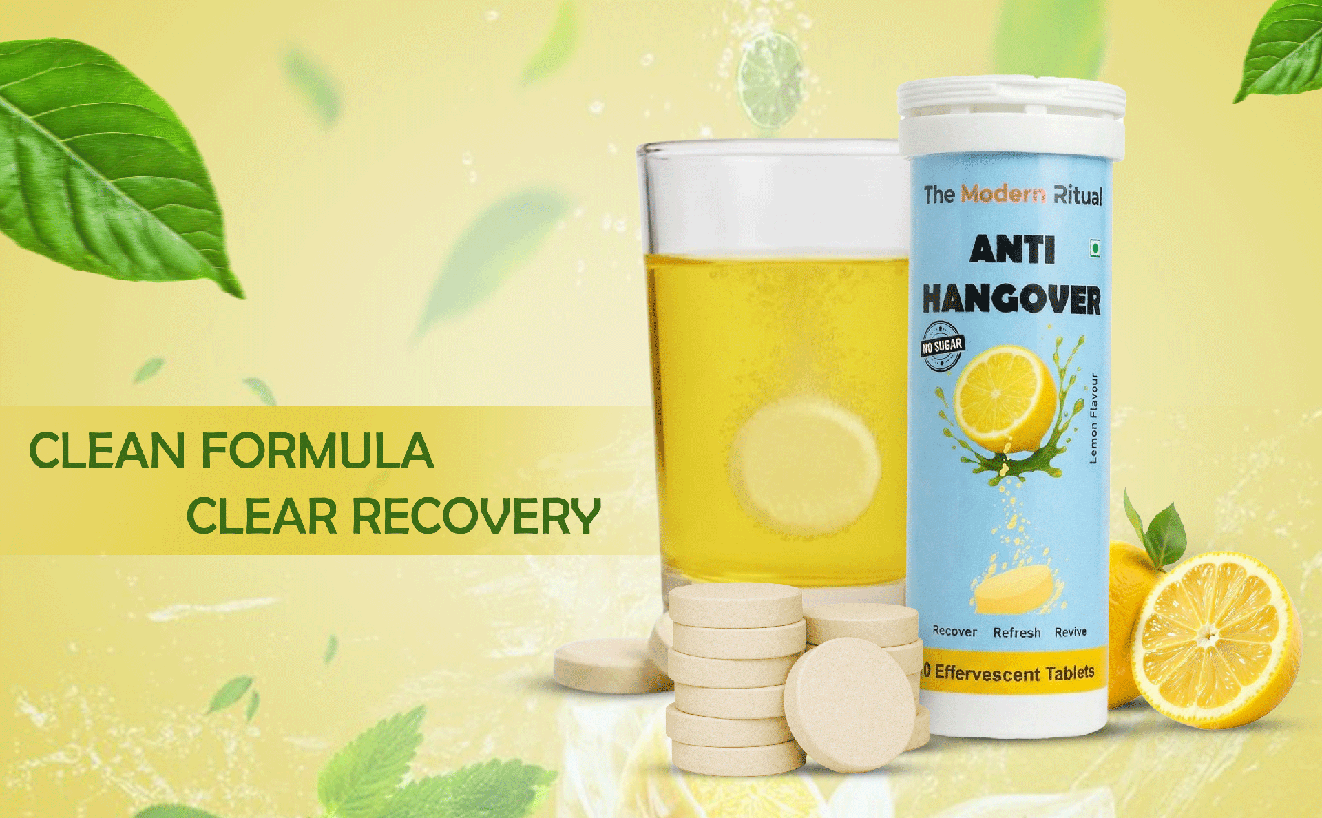 Anti-Hangover Effervescent Tablets | Instant Hangover Relief, Hydration & Energy Booster | Liver Support Formula | Zero Sugar | Vegan | Lemon Flavour 10 Tablets