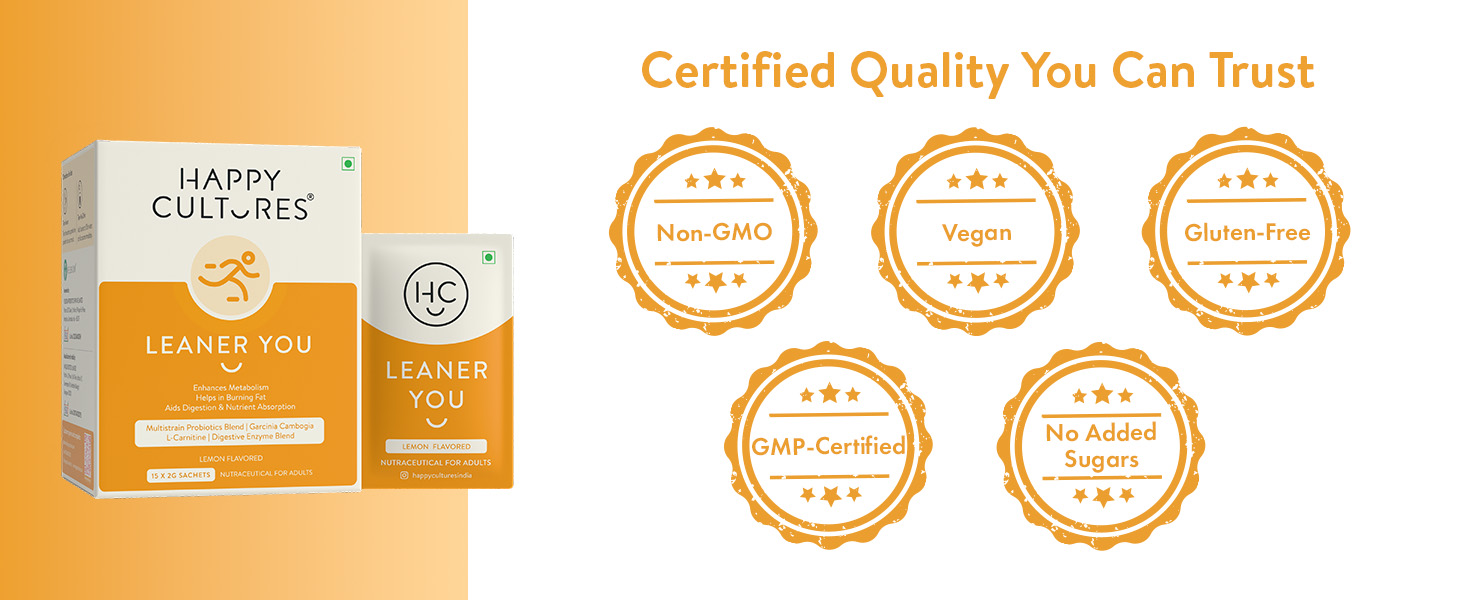 Happy Cultures Leaner you, enhances metabolism & reduces cravings, Probiotics + L carnitine + Garcinia Cambogia, helps weight management & digestion, Men & women, 30- day pack