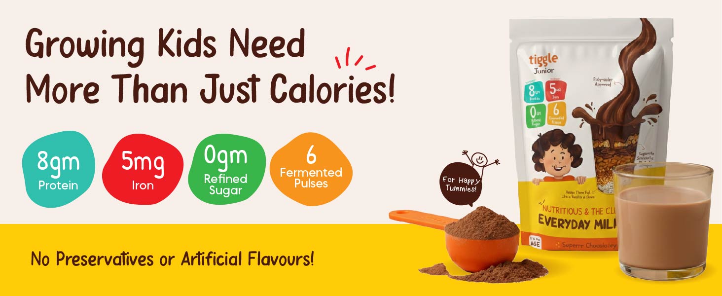 Tiggle Junior Kids Protein Powder Trial Pack, Everyday Chocolate Milk Mix