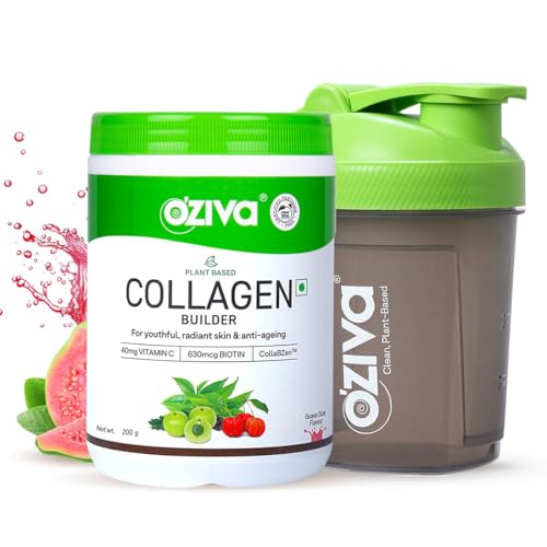 OZiva Vegan Collagen Powder, Skin, Hair & Nails, Biotin, Guava Glow, 200g