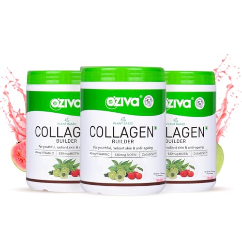 OZiva Vegan Collagen Powder, Skin, Hair & Nails, Biotin, Guava Glow, 200g