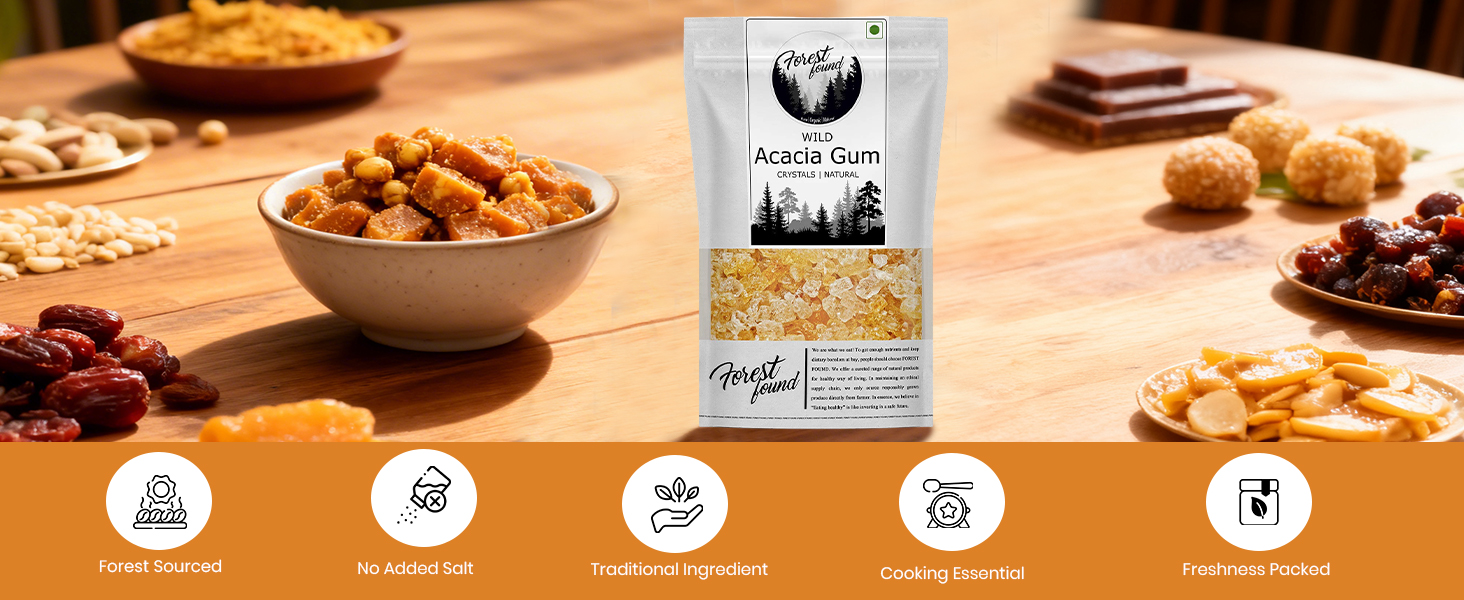 Forest Found Wild Acacia Edible Gum (400g) – 100% Pure Babool Gond | Authentic Forest-Sourced Gum Arabic for Traditional Sweets & Immunity