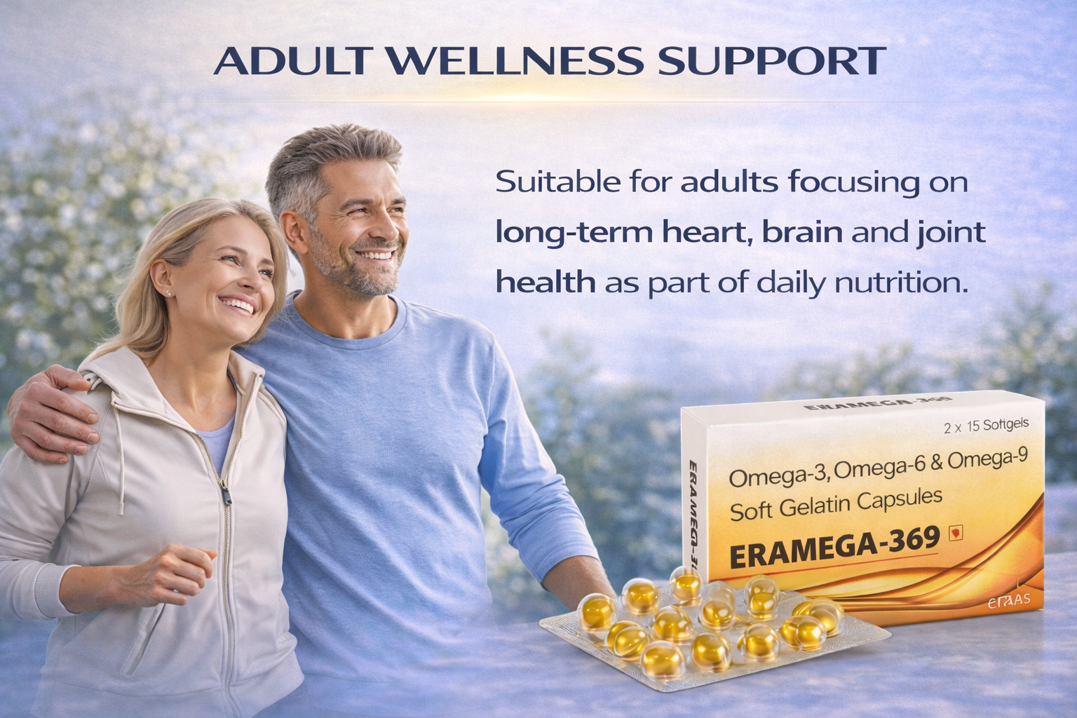 ERAAS Eramega 369 Omega 3 High Strength Pure Fish oil for Heart, Brain & Joints Fish Oil 300 mg Omega 3 200mg Omega 6 100 mg Omega 9 with EPA & DHA | Pack of 30 Softgel Capsules