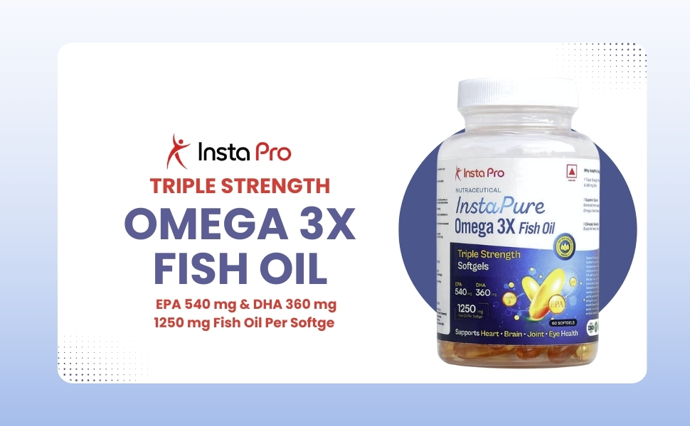 InstaPure Omega 3X Triple Strength Fish Oil | 1250mg with 540mg EPA & 360mg DHA | Clinically Recommended for Diabetic Heart & Nerve Health | 60 Softgels