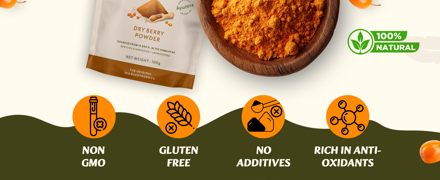 Wellwith Himalayan Sea Buckthorn Dry Berry Skin Powder(100gm.Pack of 3) | Rich in Omega |Vitamin C, Vitamin E | Dry Sea Buckthorn Berry Powder