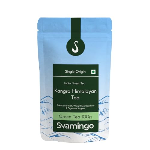 Kangra Green Tea 100g (50 Cups) - Pure Kangra Tea Himachal, Loose Green Tea, Single Region, High Grown, Antioxidants Rich, Woody Aroma, Best for Weight Loss & Heart Health | SVAMINGO