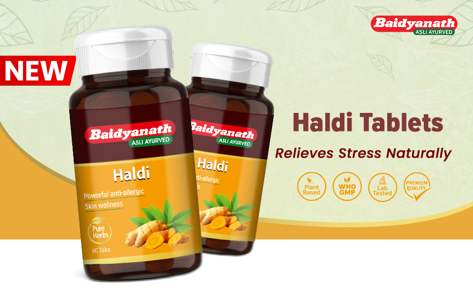 Baidyanath Haldi Tablets - 60 Tablets | Ayurvedic Turmeric Supplement | With Haridra Extract | Supports Skin, Immunity & Liver Function |