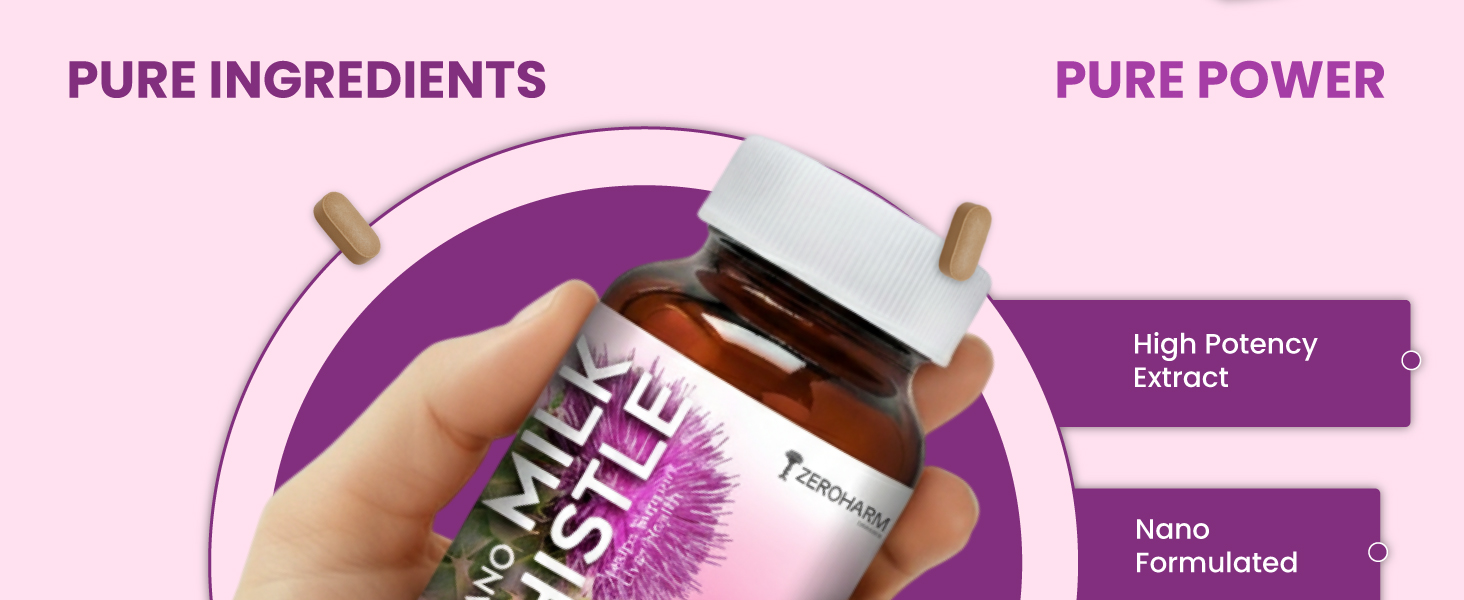 ZEROHARM Nano Milk Thistle - 800 mg with 80% Silymarin Extract (30:1) for Liver Detox, Cleanse, Antioxidant Support & Metabolism - High Absorption Supplement for Men & Women - 60 Veg Tablets