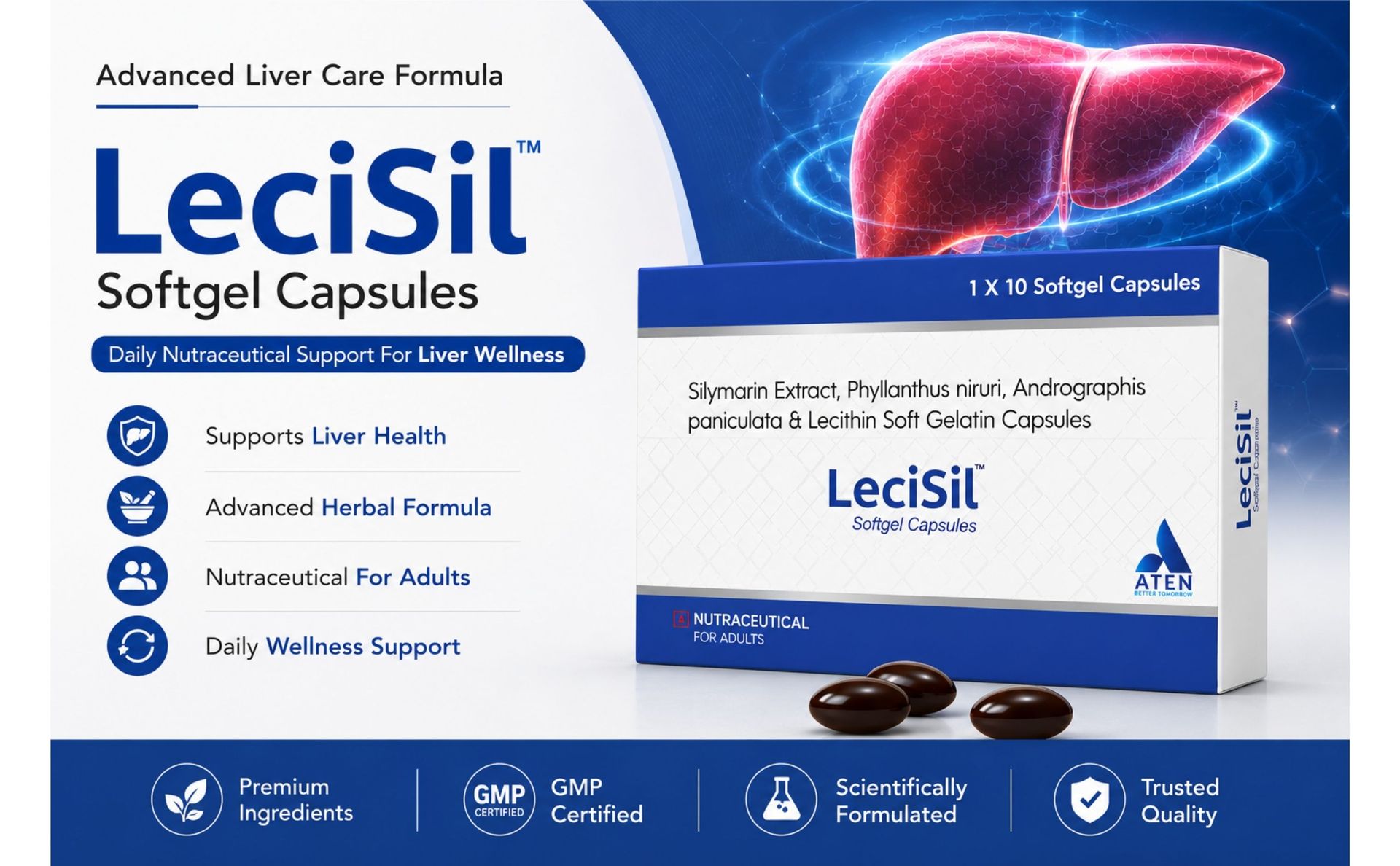 LECISIL Capsules - Comprehensive Liver Support | Helps in Liver Detox & Liver Cell Regeneration, Manages Fatty Liver (3 x 10 Softgel Capsules)