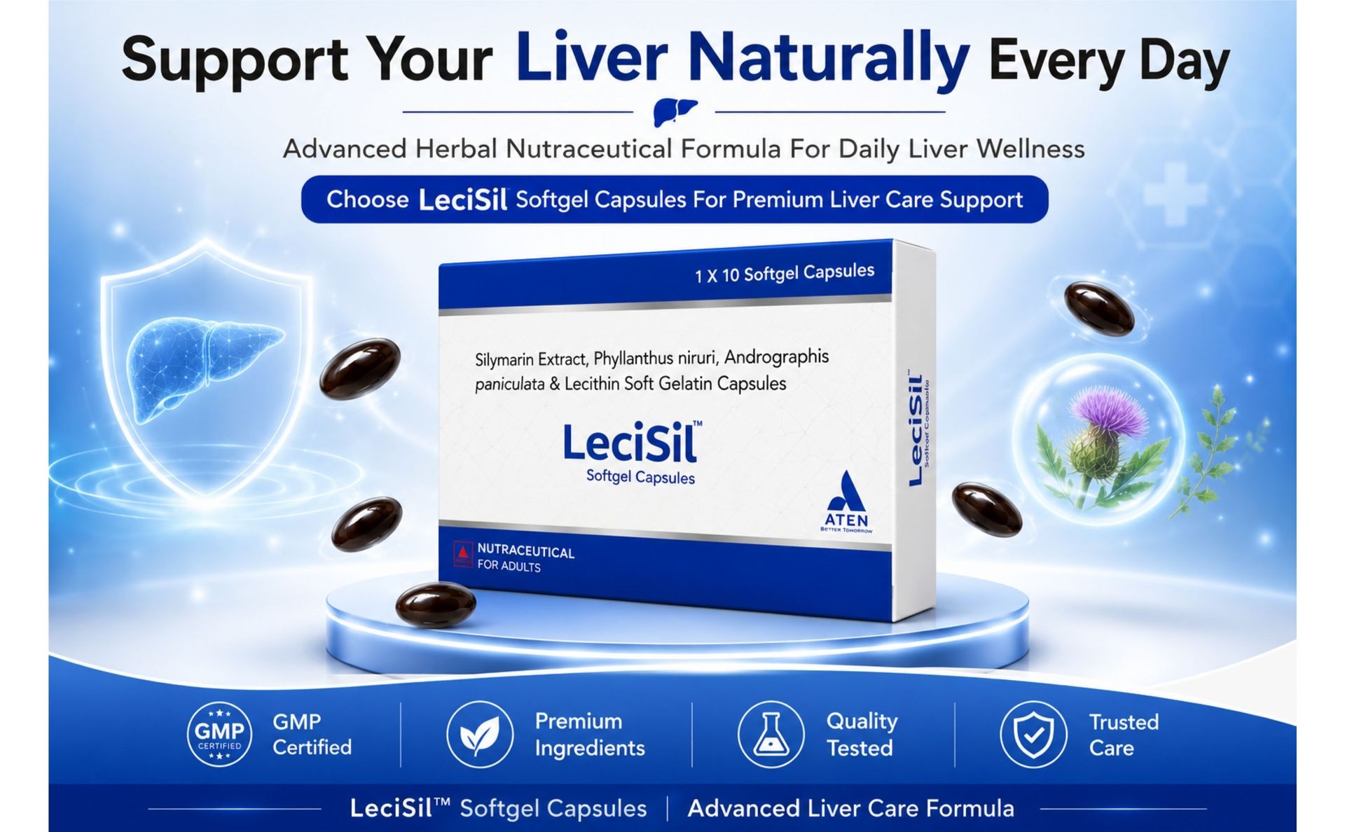 LECISIL Capsules - Comprehensive Liver Support | Helps in Liver Detox & Liver Cell Regeneration, Manages Fatty Liver (3 x 10 Softgel Capsules)