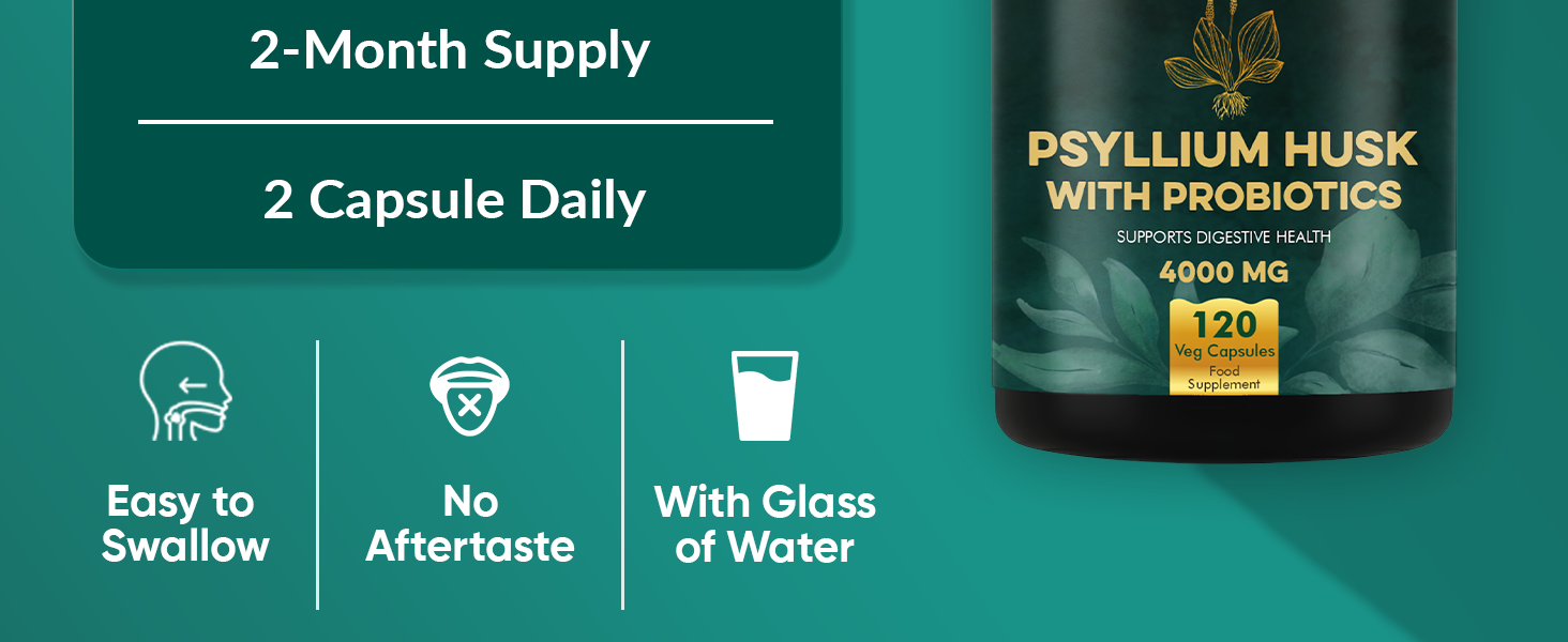 Ambrosial Psyllium Husk Capsules - 4000 MG with Probiotics: Detoxify and Revitalize Your Digestive System with Natural Fiber Support - 120 Vegan Capsules