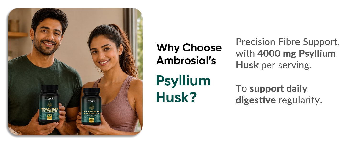 Ambrosial Psyllium Husk Capsules - 4000 MG with Probiotics: Detoxify and Revitalize Your Digestive System with Natural Fiber Support - 120 Vegan Capsules