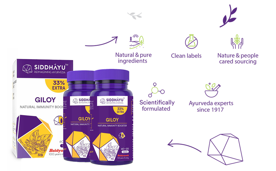 Siddhayu Giloy Tablets, Guduchi Tablets | Natural Immunity Booster | Helps in Blood Purification| (60 tablets X 2)
