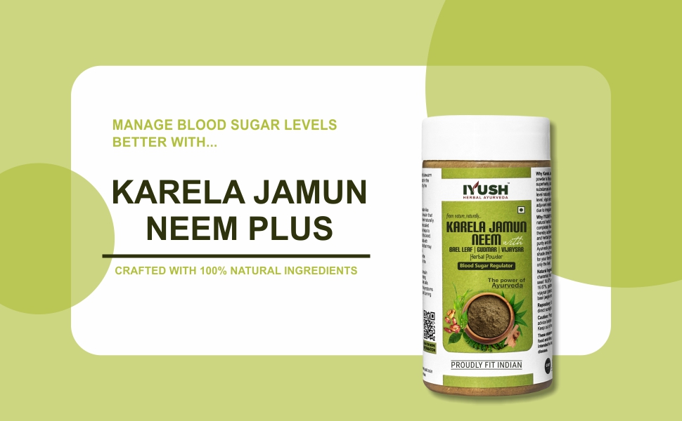 IYUSH Herbal Ayurvedic of Karela Jamun Neem Powder with Gudmar, Vijaysar, and Bael Leaf, (pack of 2), 250gm each