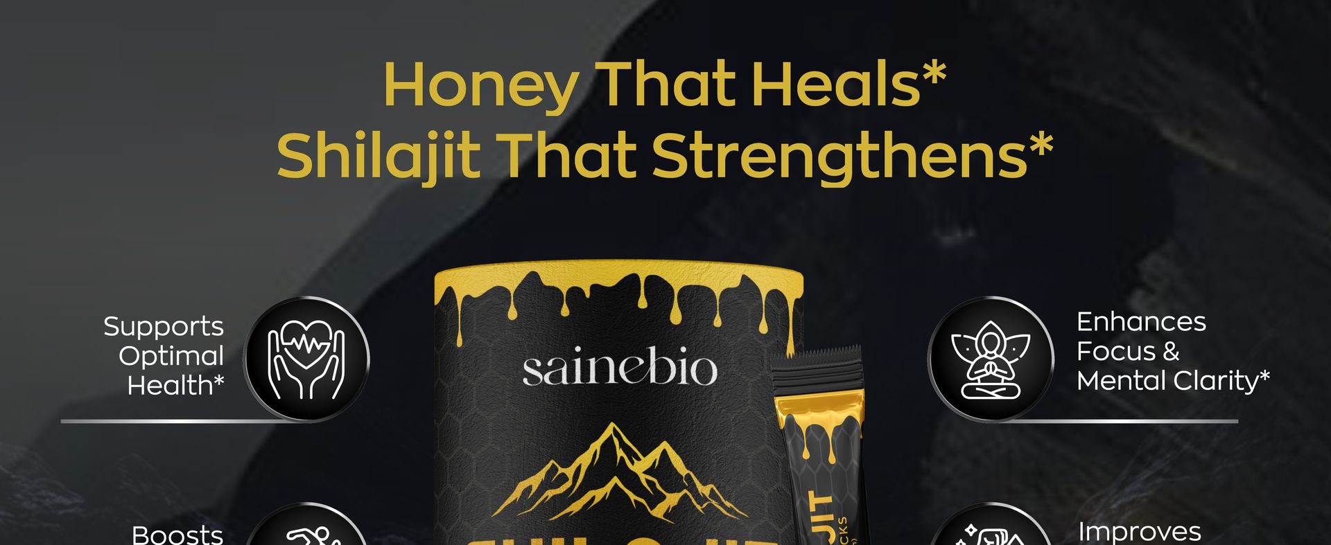 Sainebio Shilajit Honey Sticks with Saffron | Pure Shilajit Resin | Daily Wellness Supplement | Supports Energy & Vitality | 30 Single-Serve Sticks