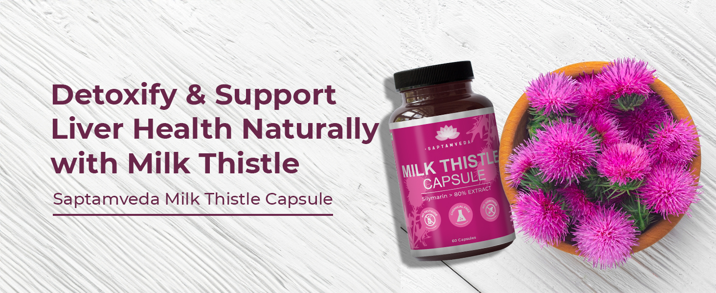 Saptamveda Natural Milk Thistle Extract with 1000mg(60 Capsules - Pack of 1) | 80% Silymarin Cleanses & Detox Liver For Men & Women, Promotes Healthy Cholesterol