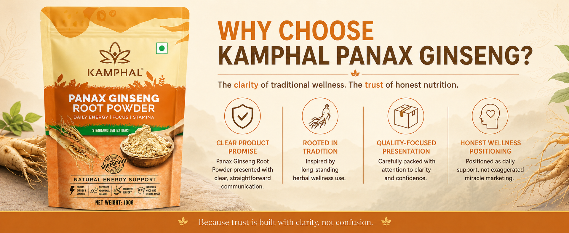 Panax Ginseng Powder 100g | Standardised Extract Korean Red Ginseng Root Powder | Supports Energy, Stamina & Focus | Cognitive Support | Natural Herbal Supplement for Men & Women