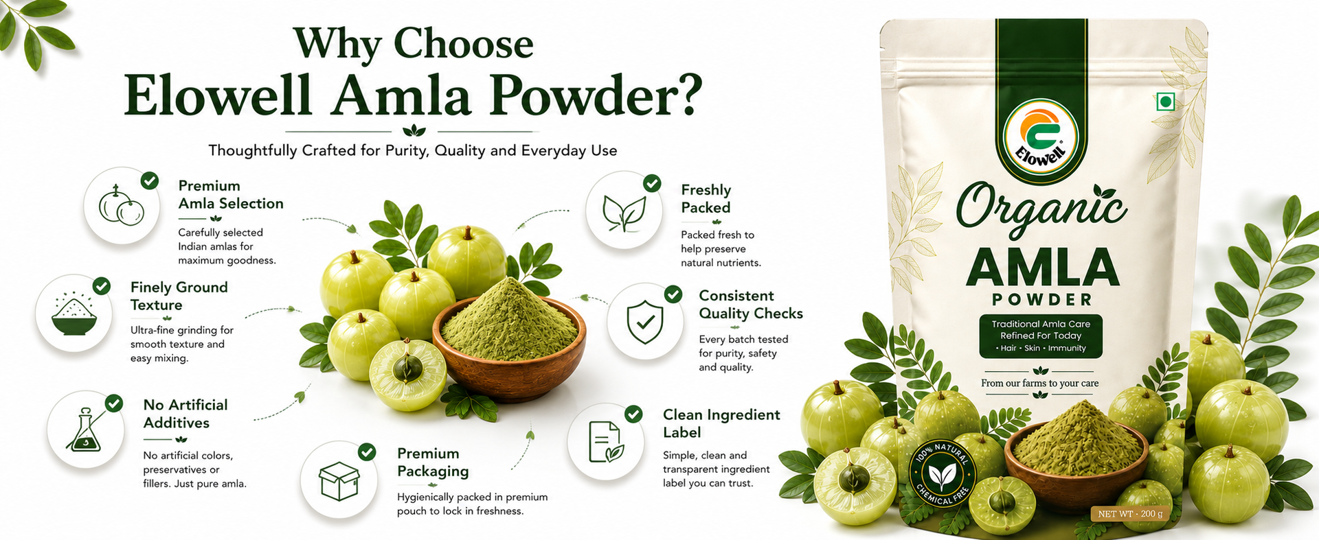 Amla Powder Indian Gooseberry, Amalaki, Nellikkai, 100% Pure, No Preservatives, Rich in Vitamin C for Hair, Skin, Immunity & Digestion (200g)