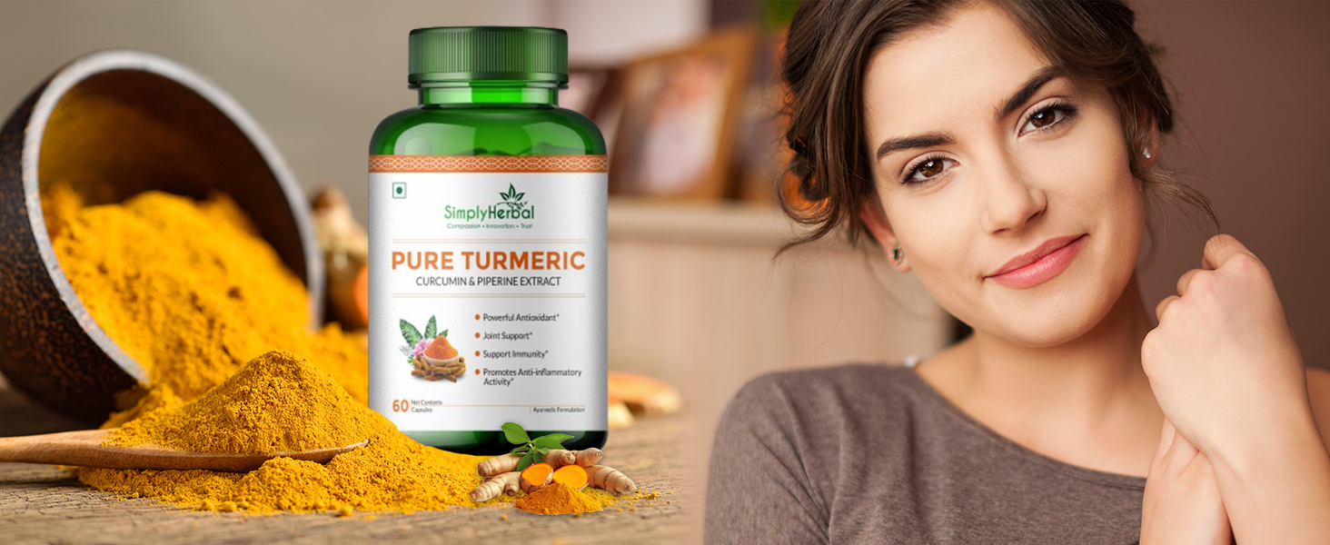 Simply Herbal 800 MG Turmeric Curcumin & Piperine Extract Capsules for Immunity | Immunity Boosters for Adults | Good for Skin & Joint Pains | Natural and Pure Curcuminoids with Bioperine, Pack of 2