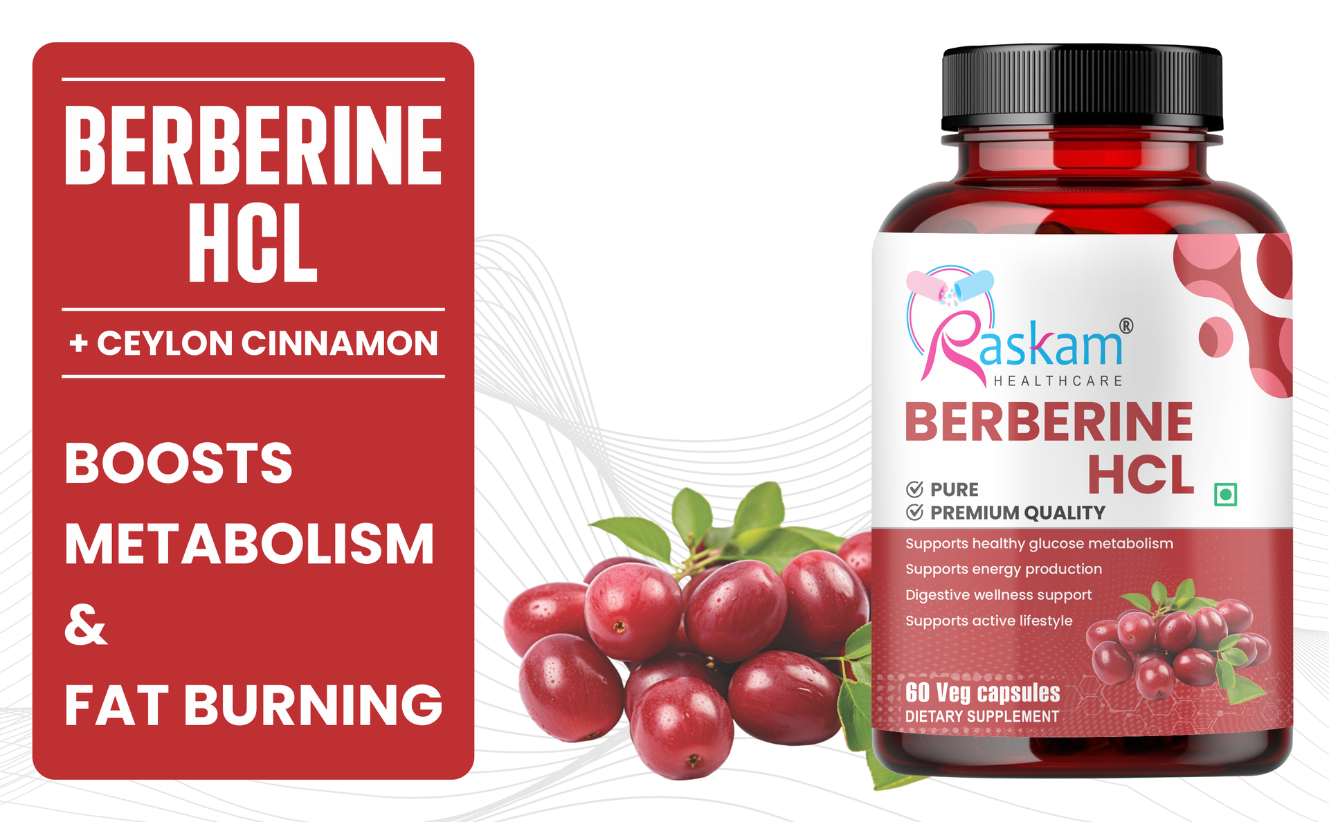 Healthcare Berberine HCL 1200mg with Ceylon Cinnamon, 60 Caps