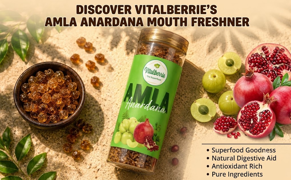 Vital-berrie | Amla Anardana Pack of 2 (180g Each)| Sweet & Tangy Indian Gooseberry & Pomegranate Mouthfreshner | Total 360g | Gifting