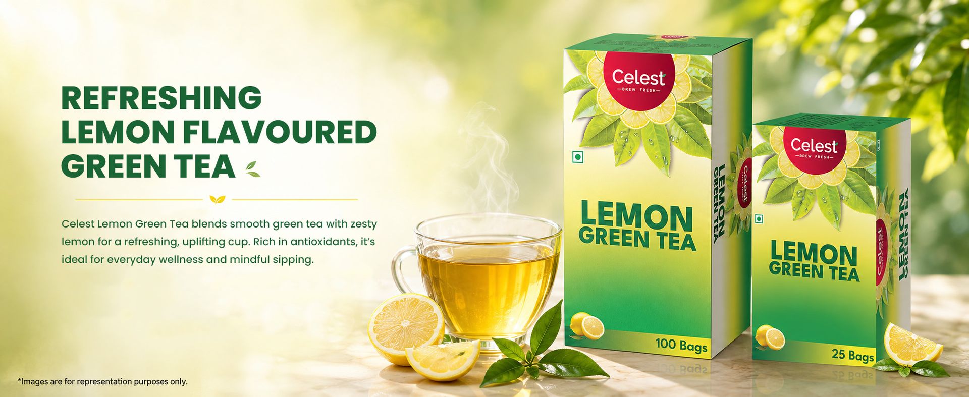 Celest Lemon Green Tea for Weight Loss - 100 Tea Bags | Zesty Lemon Green Tea