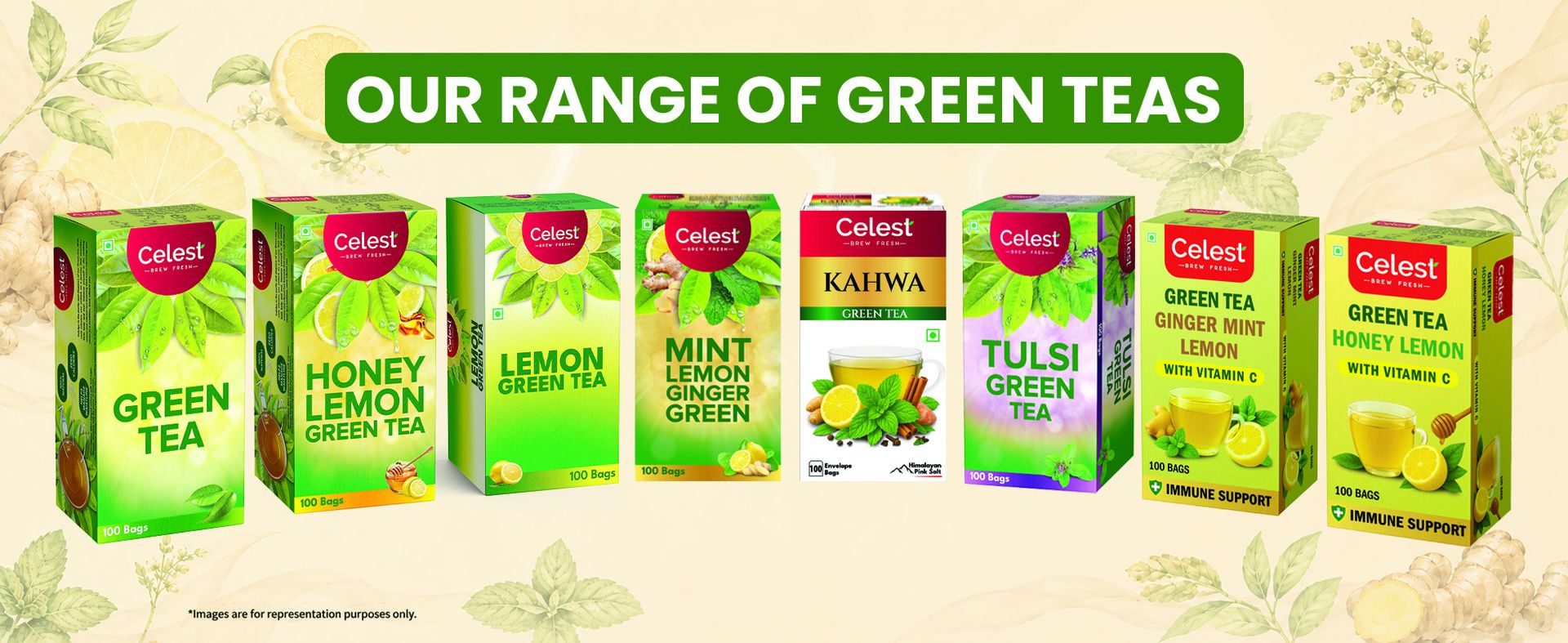 Celest Lemon Green Tea for Weight Loss - 100 Tea Bags | Zesty Lemon Green Tea