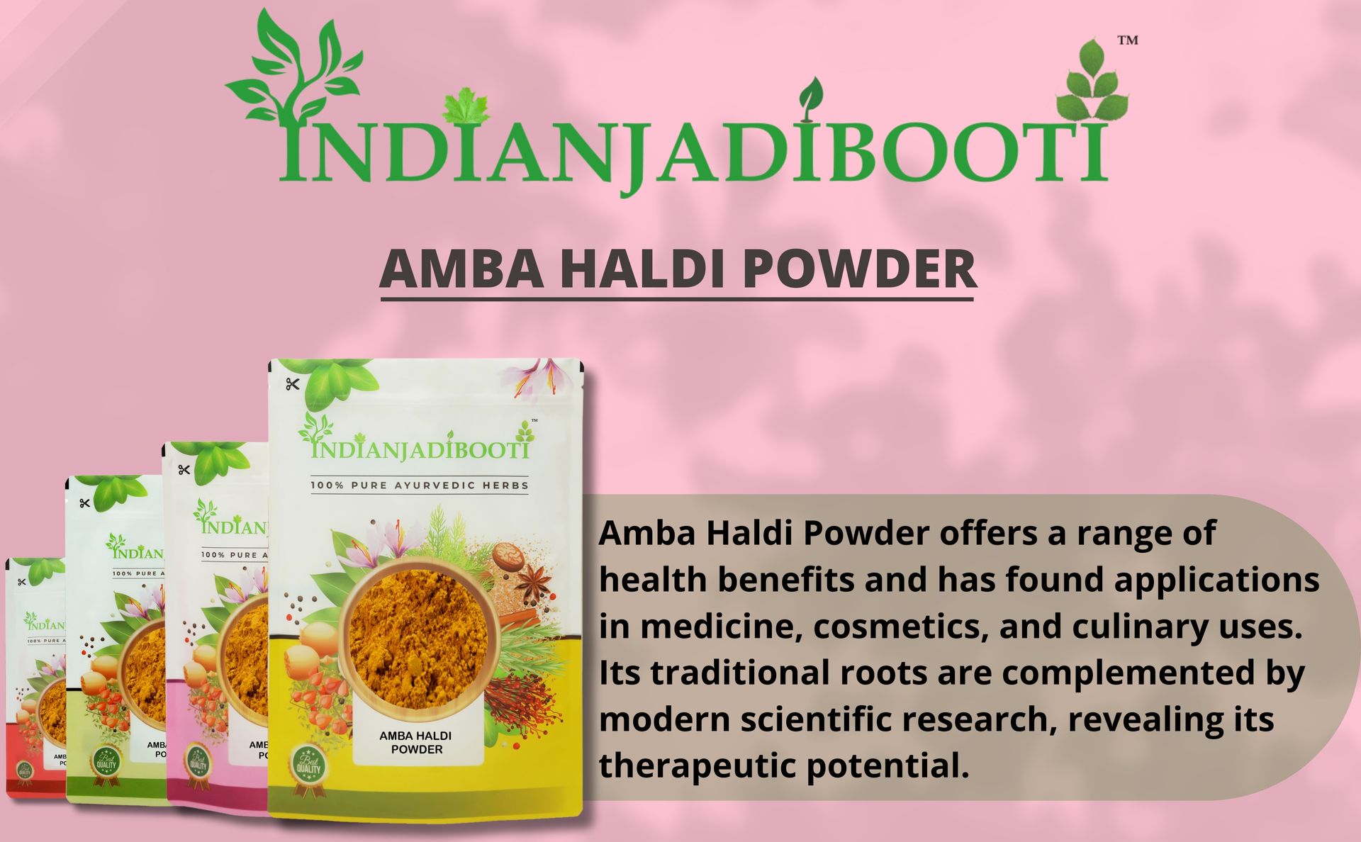 IndianJadiBooti Amba Haldi Powder - Pure Kasturi Turmeric (Curcuma Amada) - Mango Ginger - Traditional Botanical for Dermal Luminosity & Skin Surface Refinement - 250g